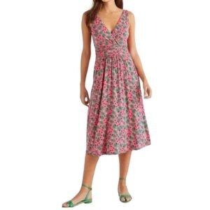 BODEN Effie Summer Jersey Midi Dress Sleeveless V-Neck US 20/22R Pink Lime Fruit